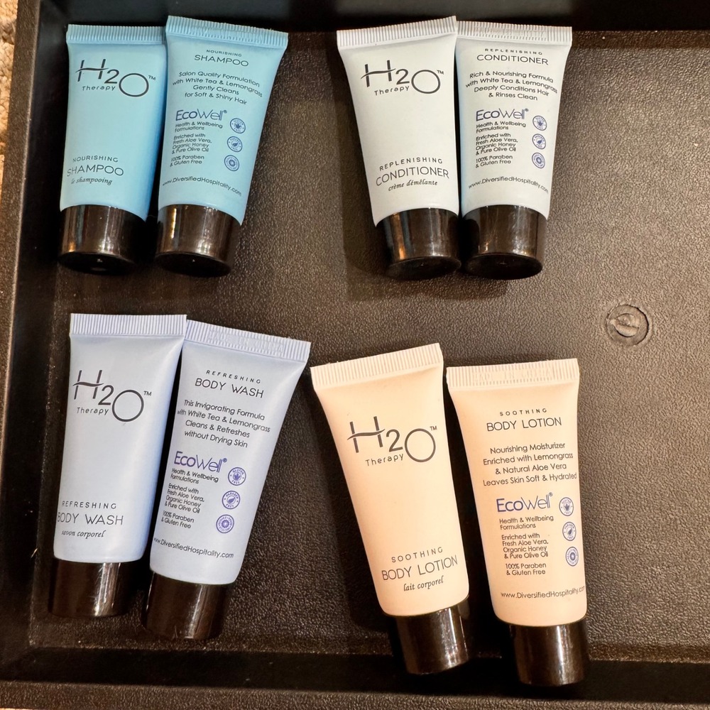 New‎ H2O Therapy Travel 8 Bottle Bundle Shampoo Conditioner Body Wash Lotion Set